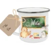 Tasse zur Einschulung mit dem Namen des Schulkindes | Niedliche Waldtiere mit Schultafel und Name des Kindes | Inkl. Geschenkanhänger zum Schulanfang
