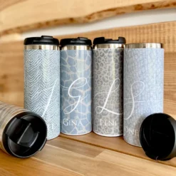 Thermobecher Animal Print | Personalisiert mit Namen, Buchstaben u. Tiermuster | Isolierter Trinkbecher to go | 5 Motivvarianten