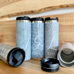 Thermobecher Animal Print | Personalisiert mit Namen, Buchstaben u. Tiermuster | Isolierter Trinkbecher to go | 5 Motivvarianten