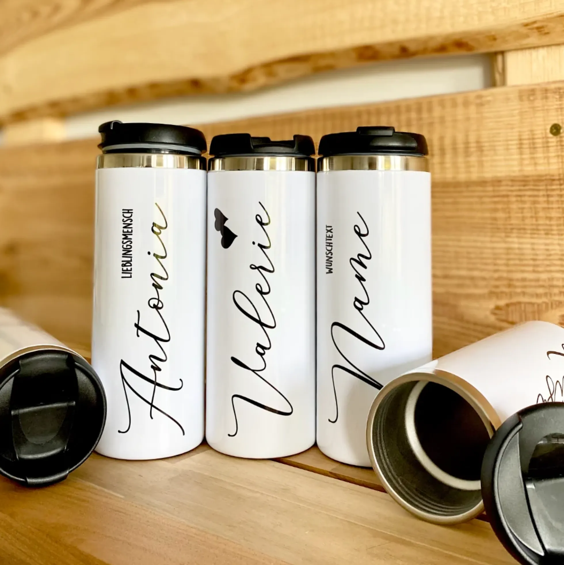 Thermobecher aus Edelstahl mit Namen u. Wunschtext für Sie u. Ihn | Personalisiertes Geschenk für Frauen u. Männer | Geschenkidee zum Geburtstag, als Dankeschön | Kaffeebecher für die beste Freundin | 5 Motivvarianten