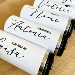 Thermobecher aus Edelstahl mit Namen u. Wunschtext für Sie u. Ihn | Personalisiertes Geschenk für Frauen u. Männer | Geschenkidee zum Geburtstag, als Dankeschön | Kaffeebecher für die beste Freundin | 5 Motivvarianten