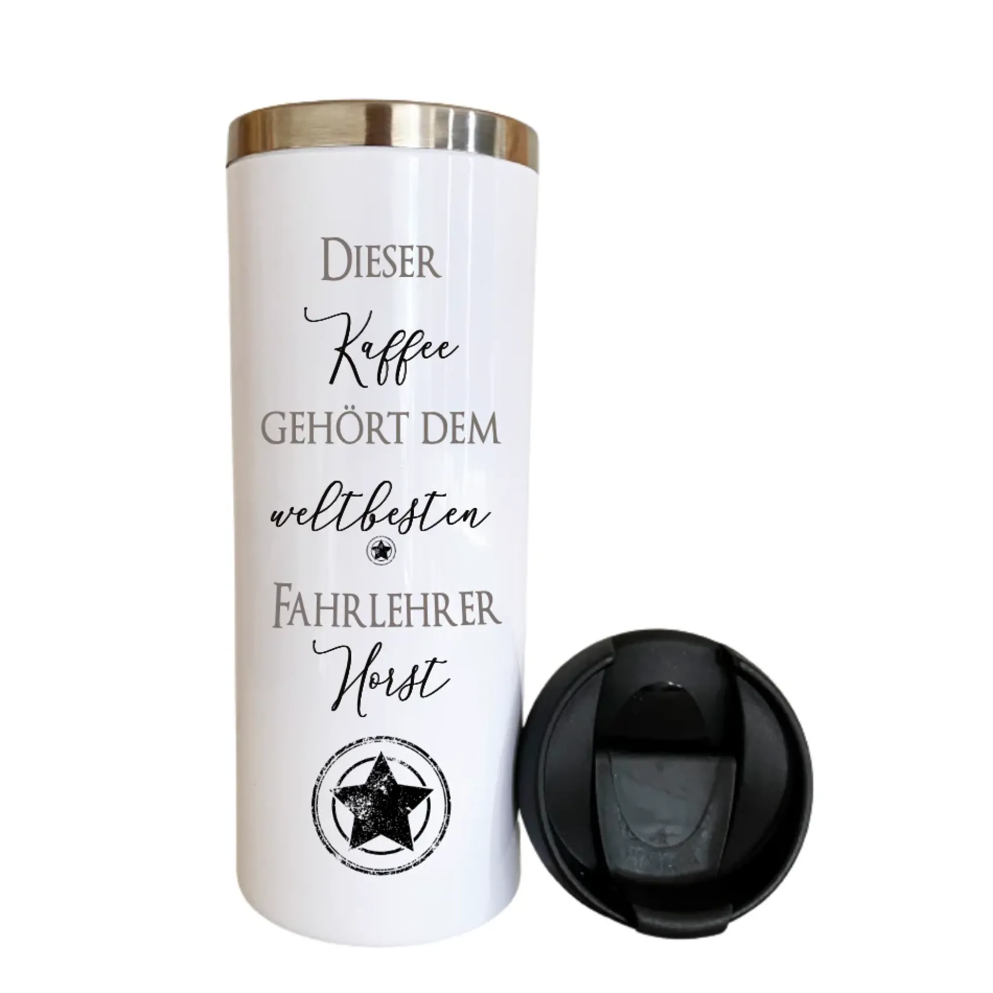 Thermobecher aus Edelstahl mit Namen und Berufsbezeichnung / Hobby für Sie u. Ihn | Personalisiertes Geschenk für Frauen u. Männer | Geschenkidee zum Geburtstag, als Dankeschön, Abschied Kollegin | Kaffeebecher | 2 Motivvarianten