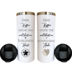 Thermobecher aus Edelstahl mit Namen und Berufsbezeichnung / Hobby für Sie u. Ihn | Personalisiertes Geschenk für Frauen u. Männer | Geschenkidee zum Geburtstag, als Dankeschön, Abschied Kollegin | Kaffeebecher | 2 Motivvarianten