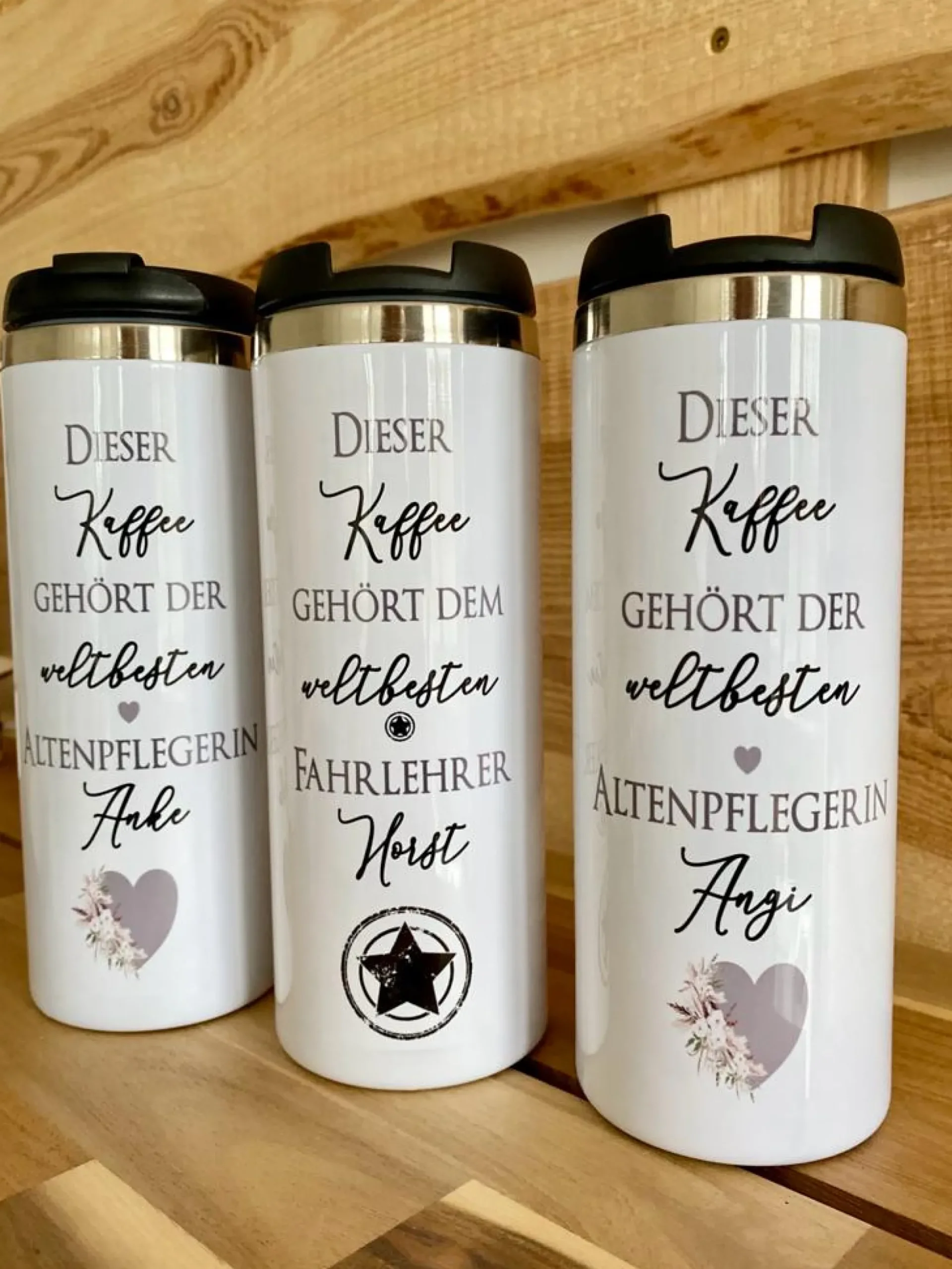 Thermobecher aus Edelstahl mit Namen und Berufsbezeichnung / Hobby für Sie u. Ihn | Personalisiertes Geschenk für Frauen u. Männer | Geschenkidee zum Geburtstag, als Dankeschön, Abschied Kollegin | Kaffeebecher | 2 Motivvarianten
