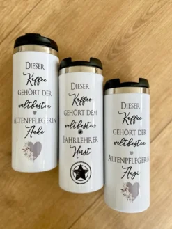 Thermobecher aus Edelstahl mit Namen und Berufsbezeichnung / Hobby für Sie u. Ihn | Personalisiertes Geschenk für Frauen u. Männer | Geschenkidee zum Geburtstag, als Dankeschön, Abschied Kollegin | Kaffeebecher | 2 Motivvarianten