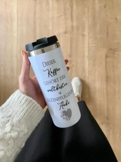 Thermobecher aus Edelstahl mit Namen und Berufsbezeichnung / Hobby für Sie u. Ihn | Personalisiertes Geschenk für Frauen u. Männer | Geschenkidee zum Geburtstag, als Dankeschön, Abschied Kollegin | Kaffeebecher | 2 Motivvarianten