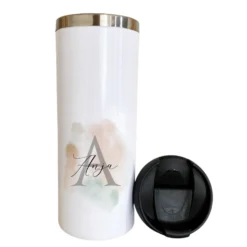 Thermobecher für warme und kalte Getränke | Motiv: Aquarell | Kaffeebecher für unterwegs aus Edelstahl | Personalisiert mit Anfangsbuchstaben Namen, Coffee to go Isolierbecher I für Frauen und Teenager