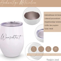 Thermobecher mit Wunschtext und mit Deckel, Personalisierter Trinkbecher für warme und kalte Getränke