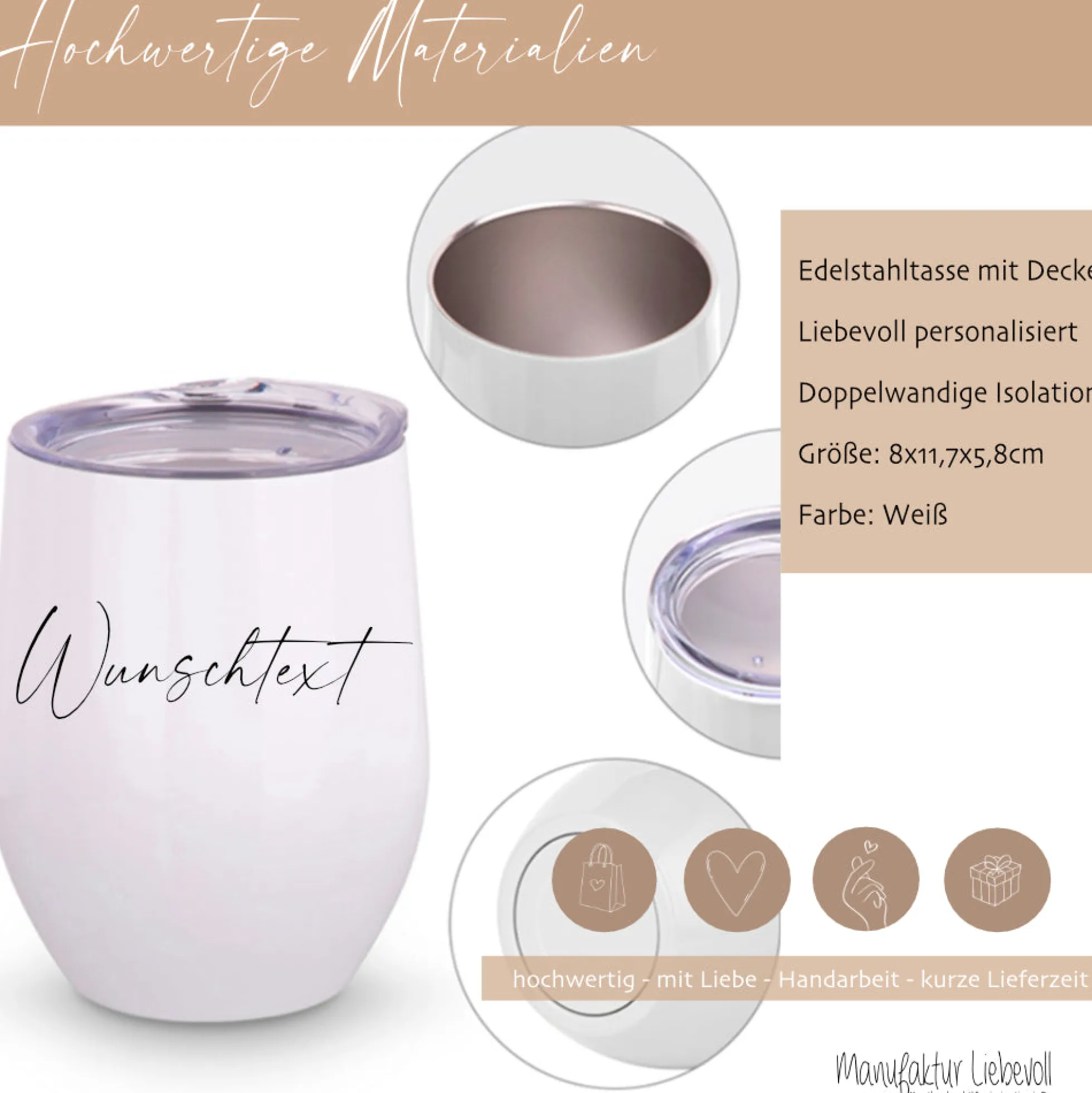 Thermobecher mit Wunschtext und mit Deckel, Personalisierter Trinkbecher für warme und kalte Getränke