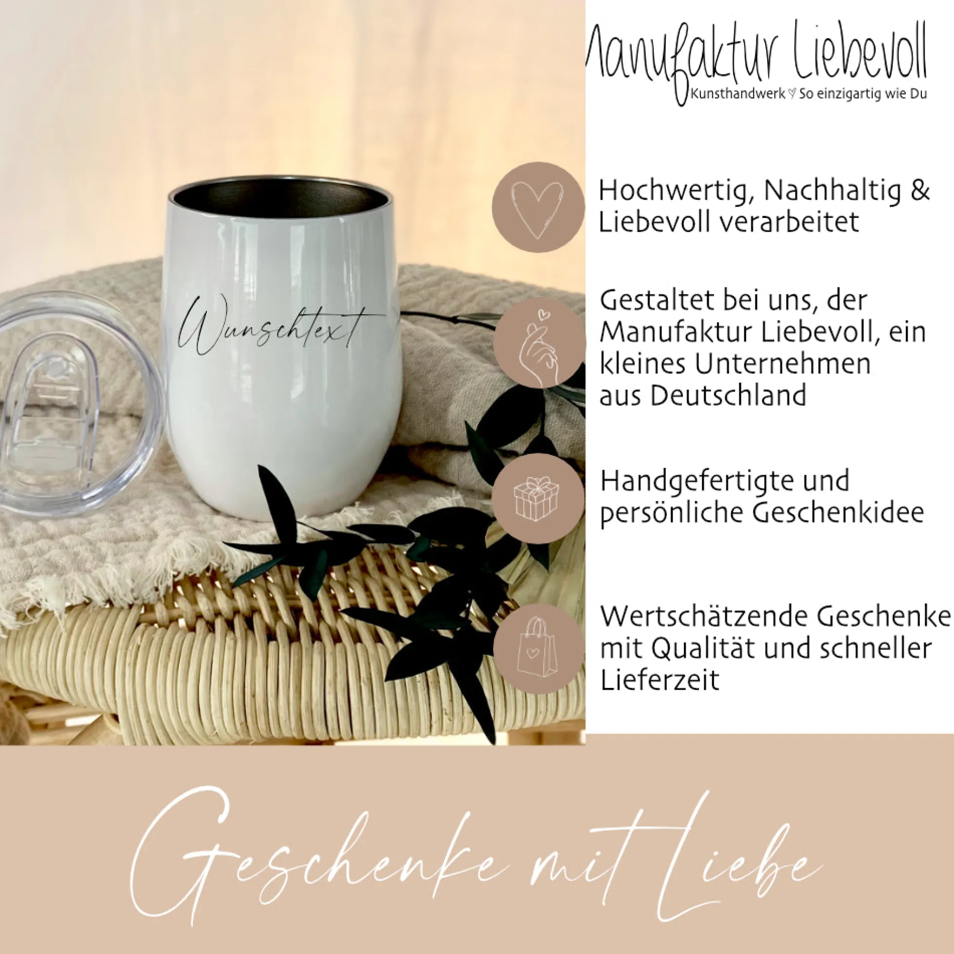 Thermobecher mit Wunschtext und mit Deckel, Personalisierter Trinkbecher für warme und kalte Getränke