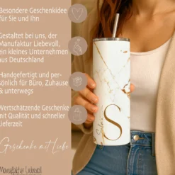 Thermobecher personalisiert 20 oz – Edelstahl Kaffeebecher to go mit Strohhalm, Doppelwandig, Geschenk für Frauen, Beste Freundin Geschenk