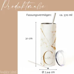 Thermobecher personalisiert 20 oz – Edelstahl Kaffeebecher to go mit Strohhalm, Doppelwandig, Geschenk für Frauen, Beste Freundin Geschenk