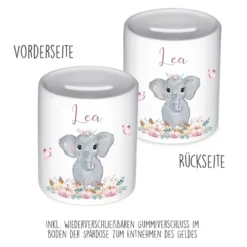 Tiermotiv Spardose Elefant mit Namen für Kinder | Personalisiertes Geschenk für Mädchen u. Jungen | Originelles Geldgeschenk u. handgefertigte Geschenkidee | 11 Motive zur Auswahl