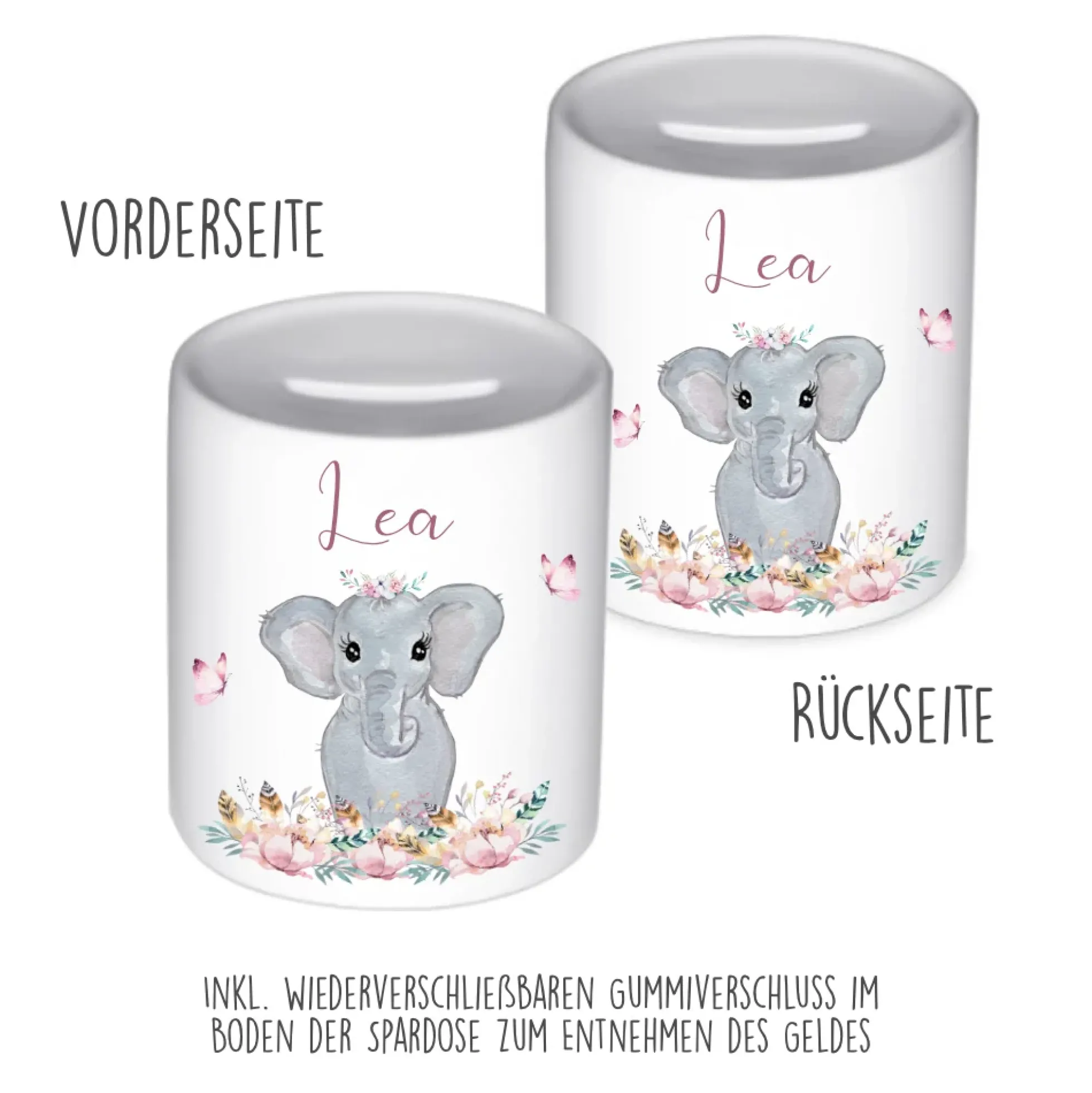 Tiermotiv Spardose Elefant mit Namen für Kinder | Personalisiertes Geschenk für Mädchen u. Jungen | Originelles Geldgeschenk u. handgefertigte Geschenkidee | 11 Motive zur Auswahl