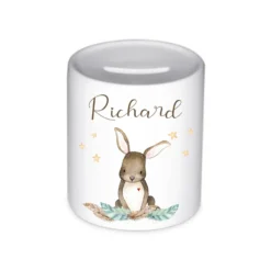 Tolle Spardose Hase mit Herz mit Namen für Kinder | Personalisiertes Geschenk für Mädchen u. Jungen | Originelles Geldgeschenk u. handgefertigte Geschenkidee | 11 Motive zur Auswahl
