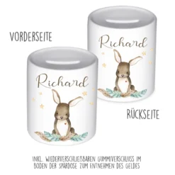 Tolle Spardose Hase mit Herz mit Namen für Kinder | Personalisiertes Geschenk für Mädchen u. Jungen | Originelles Geldgeschenk u. handgefertigte Geschenkidee | 11 Motive zur Auswahl