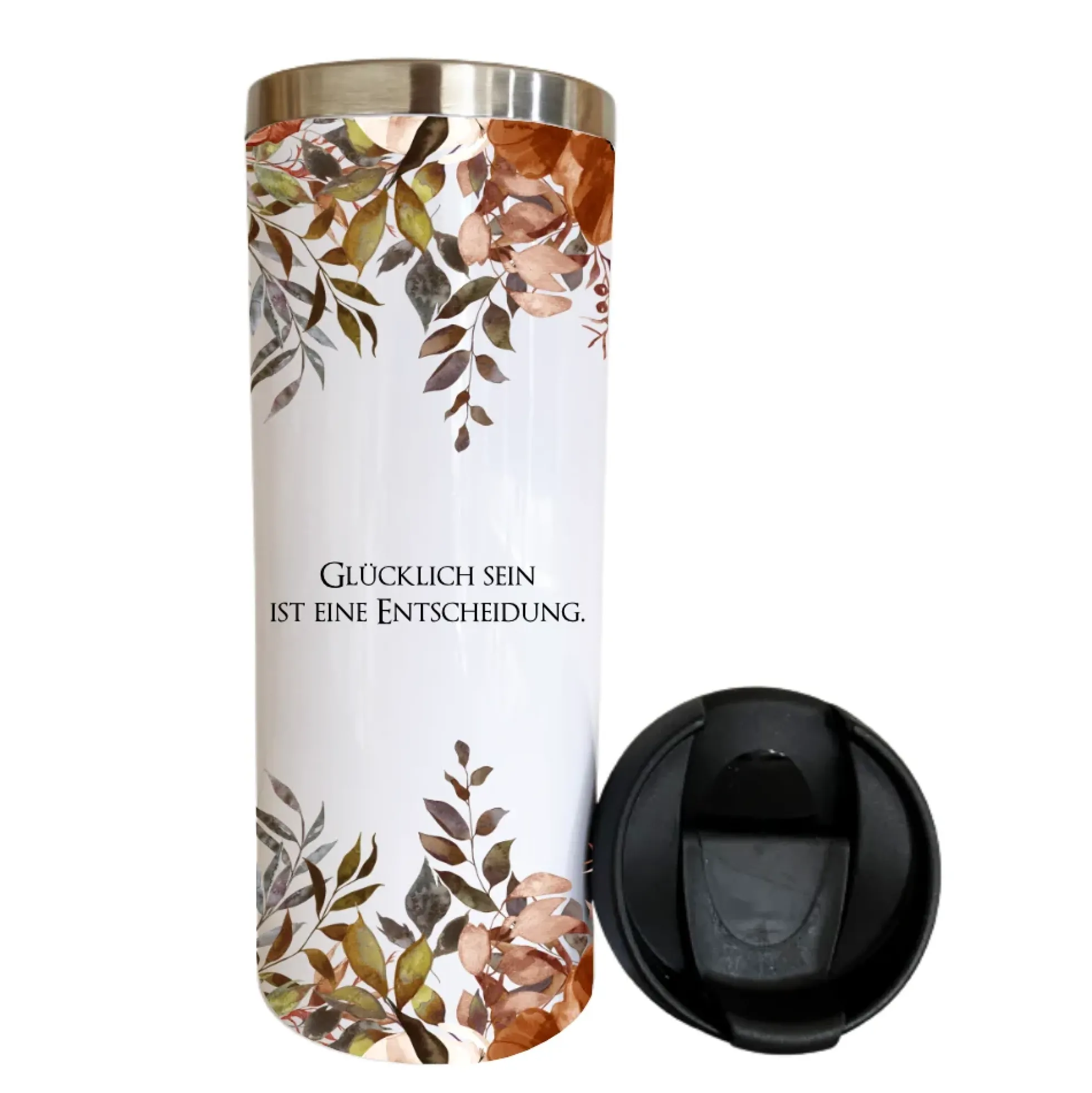 Trinkbecher "Autumn" für unterwegs aus Edelstahl | Personalisiert mit Namen und Spruch | Coffee to go Kaffeebecher | 2 Farbvarianten zur Auswahl | Besondere Geschenkidee und schönes Geschenk für Frauen