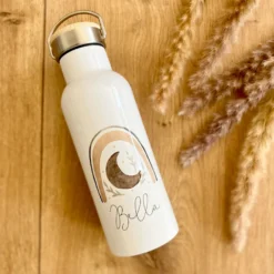 Trinkflasche aus Edelstahl | Motiv Regenbogen | Thermosflasche für Kinder | Personalisiert mit dem Namen | 500ml