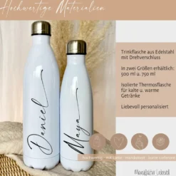 Trinkflasche aus Edelstahl mit dem Namen personalisiert, 500 ml u. 750 ml zur Auswahl