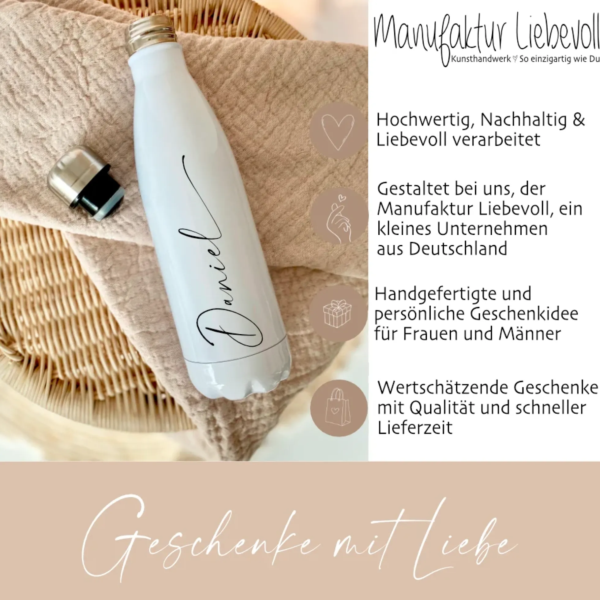 Trinkflasche aus Edelstahl mit dem Namen personalisiert, 500 ml u. 750 ml zur Auswahl