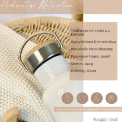 Trinkflasche "Elfen Fee" für Mädchen personalisiert mit Namen | Thermosflasche aus Edelstahl mit Bambusdeckel für Kinder Teenager Schule Kita 500ml