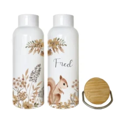 Trinkflasche mit Eichhörnchen und Namen personalisiert | Hochwertiges Geschenk für Kinder | Perfekt für den Herbst | Edelstahl | 500ml