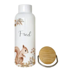 Trinkflasche mit Eichhörnchen und Namen personalisiert | Hochwertiges Geschenk für Kinder | Perfekt für den Herbst | Edelstahl | 500ml