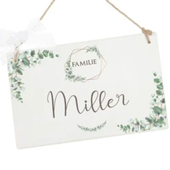 Türschild "Eukalyptus" mit Namen | Handgefertigtes Haustürschild aus Holz | Perfektes Geschenk für Familien u. zur Hochzeit | 2 Größen u. 2 Motivvarianten zur Auswahl