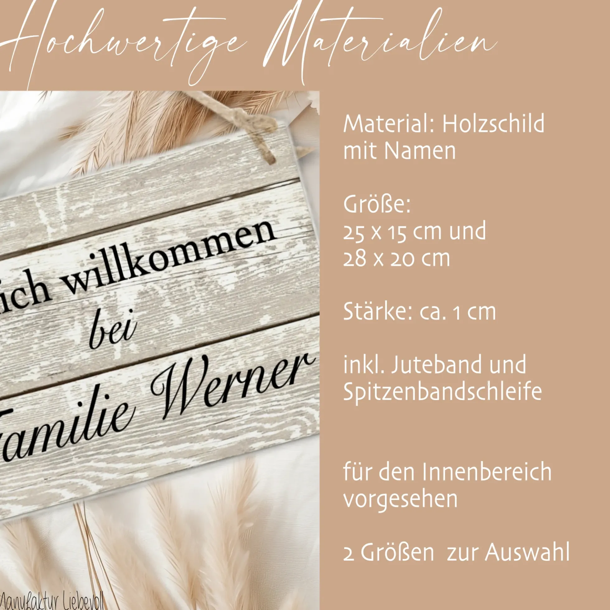 Türschild Familie personalisiertes Türschild "Herzlich Willkommen bei Familie" | Handgefertigtes Haustürschild aus Holz | 2 Größen zur Auswahl