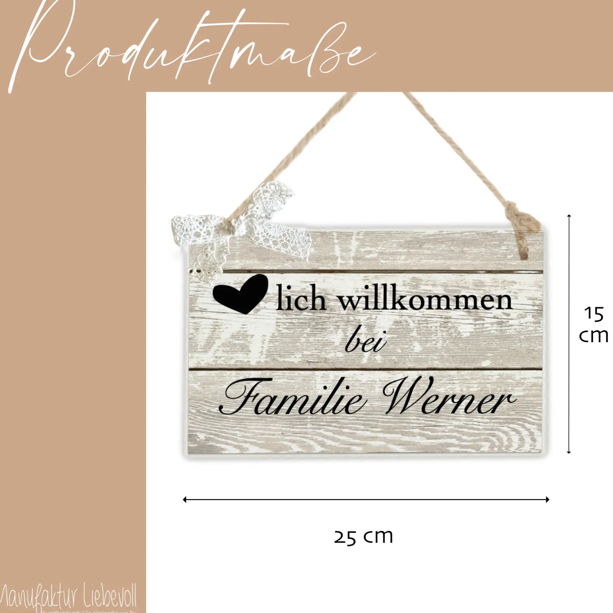 Türschild Familie personalisiertes Türschild "Herzlich Willkommen bei Familie" | Handgefertigtes Haustürschild aus Holz | 2 Größen zur Auswahl