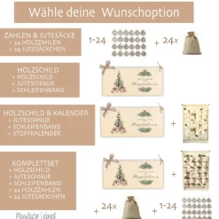 Vintage Adventskalender mit Namen personalisiert XL boho Stoff Adventskalender zum Befüllen Kalender Geschenk Frauen Männer Kinder Familie