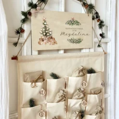 Vintage Adventskalender mit Namen personalisiert XL boho Stoff Adventskalender zum Befüllen Kalender Geschenk Frauen Männer Kinder Familie
