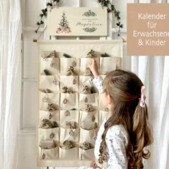 Vintage Adventskalender mit Namen personalisiert XL boho Stoff Adventskalender zum Befüllen Kalender Geschenk Frauen Männer Kinder Familie
