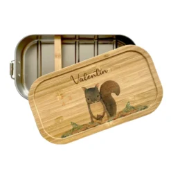Waldtier Brotdose mit Namen für Kinder | Eichhörnchen Lunchbox für Jungen und Mädchen | Kindergarten und Schule | Personalisiertes Geburtstagsgeschenk