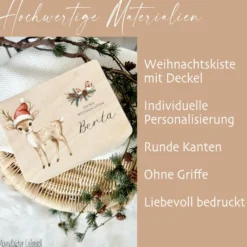 Weihnachten Holzbox Personalisiert Reh Holzbox Geschenk Frohe Weihnachten Personalisierte Heiligabend Box für Kinder Rehkitz Weihnachtsbox