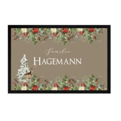 Weihnachtliche Fußmatte personalisiert mit dem Namen der Familie | Weihnachtsgeschenk und Weihnachtsdeko für die Haustür | Weihnachtslandschaft