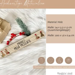Weihnachtlicher Zollstock aus Holz mit Penismotiven, Mega Maßstab mit dem Namen, Geschenk für den Mann