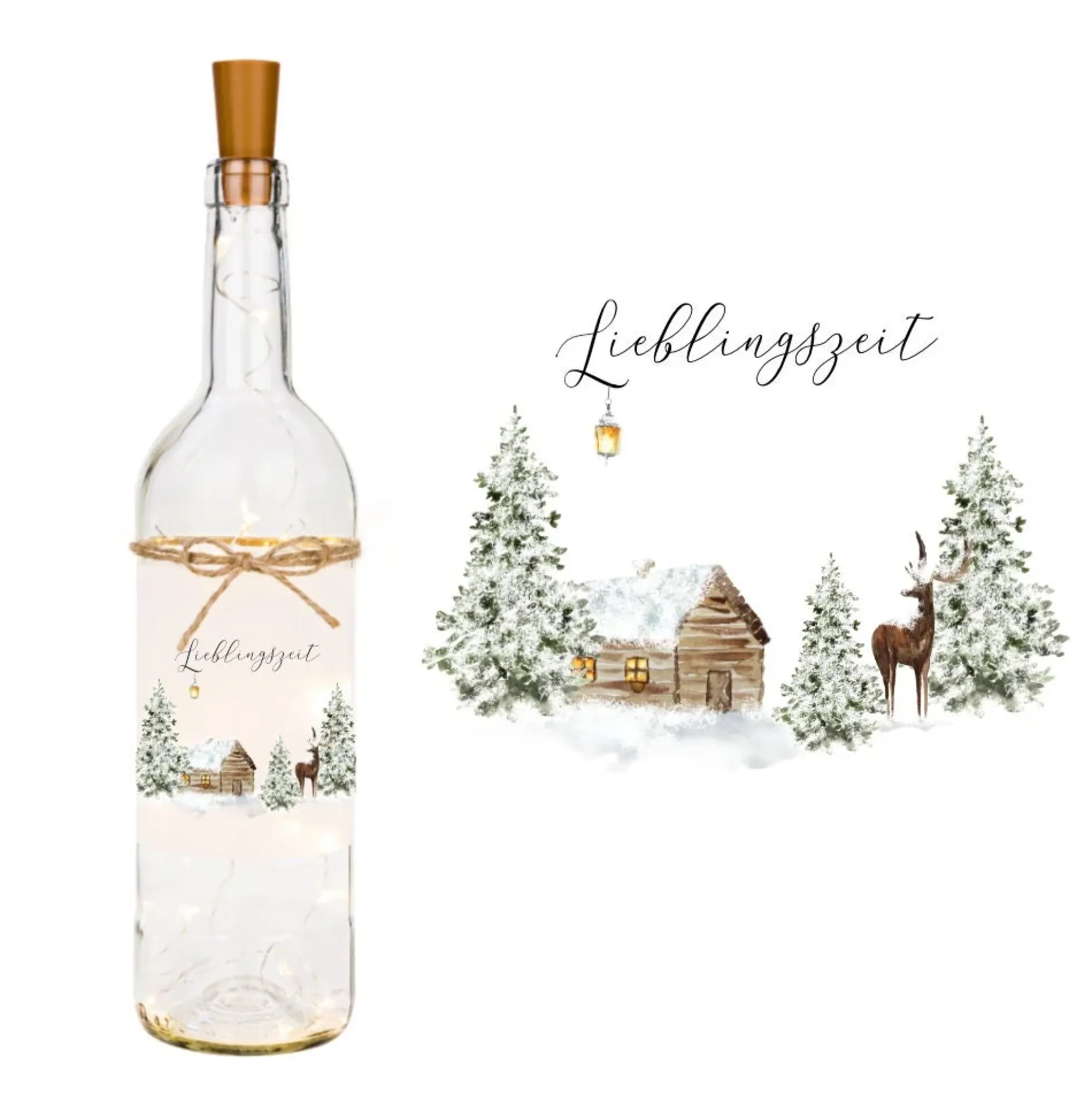 Weihnachtliches Flaschenlicht "Lieblingszeit“ | Besonderes Weihnachtsgeschenk und winterliche Dekoration | Perfektes Geschenk zum Nikolaus und zu Weihnachten