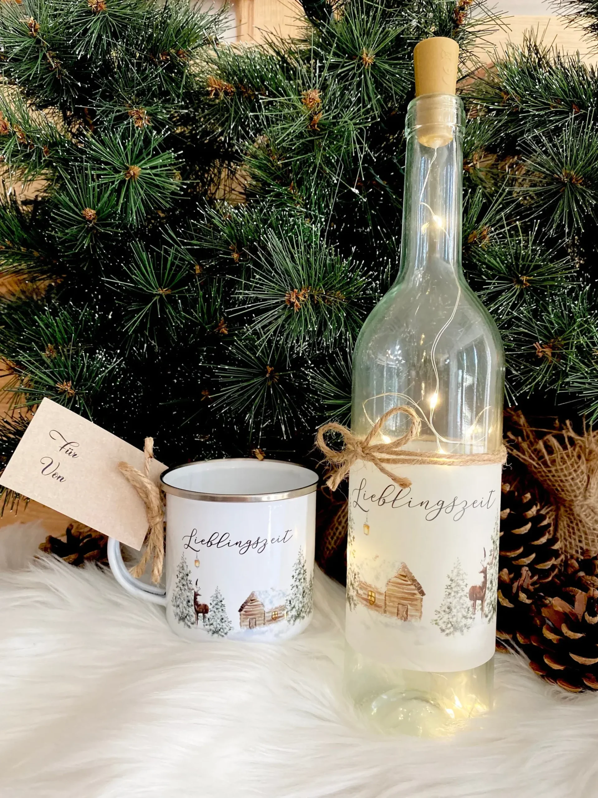Weihnachtliches Flaschenlicht "Lieblingszeit“ | Besonderes Weihnachtsgeschenk und winterliche Dekoration | Perfektes Geschenk zum Nikolaus und zu Weihnachten