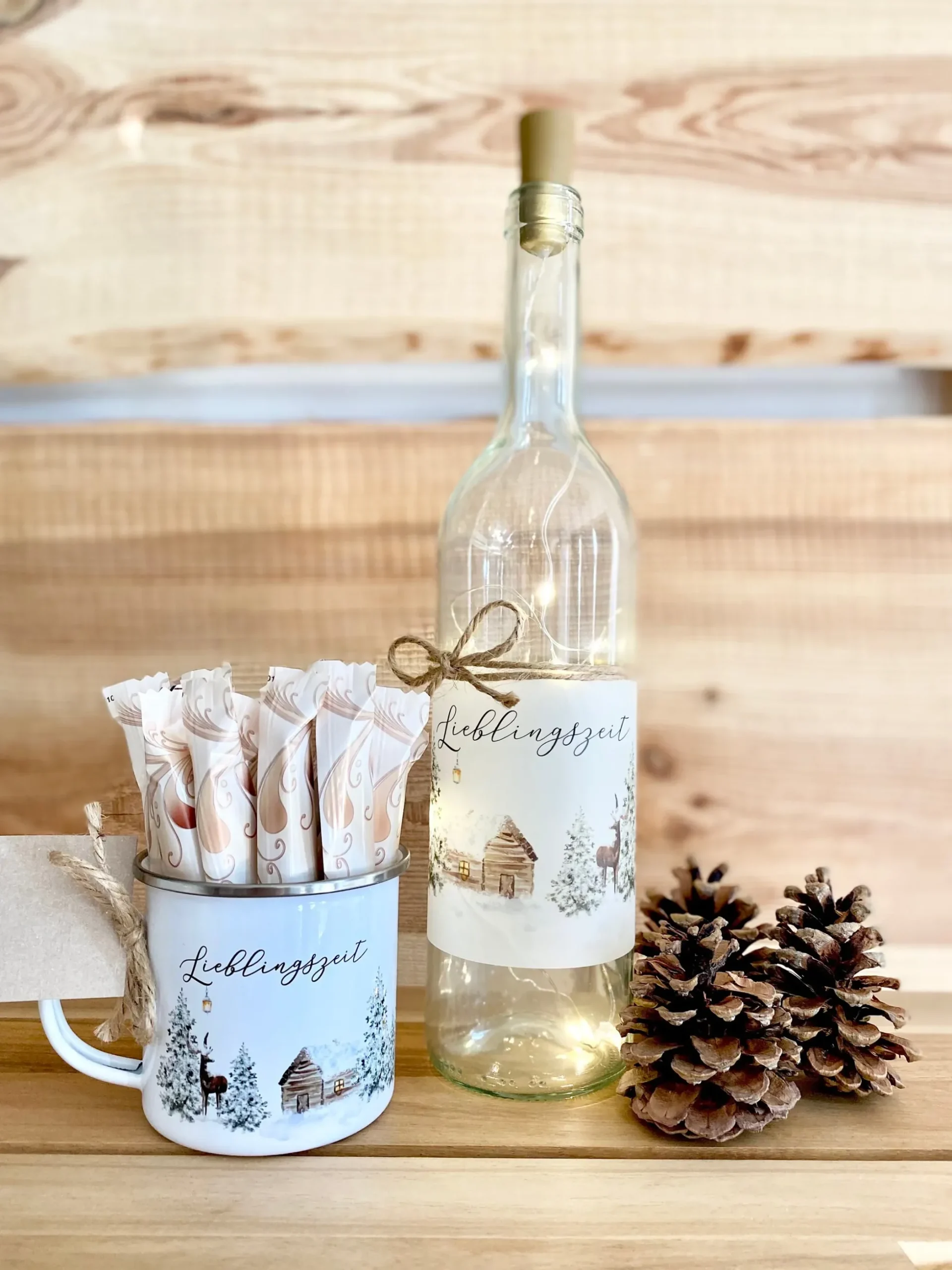 Weihnachtliches Flaschenlicht "Lieblingszeit“ | Besonderes Weihnachtsgeschenk und winterliche Dekoration | Perfektes Geschenk zum Nikolaus und zu Weihnachten