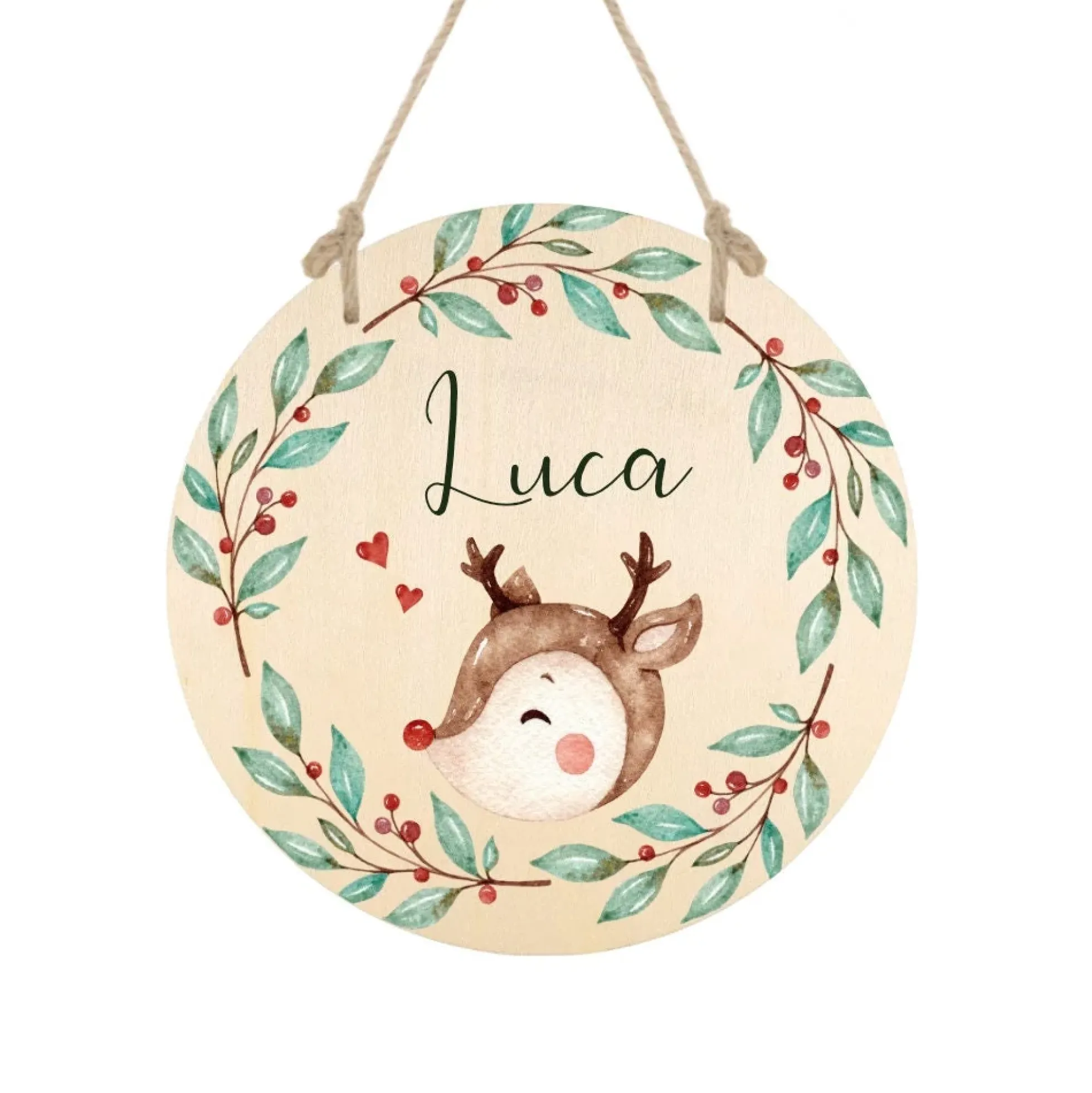 Weihnachtliches Namensschild für Kinder mit einem Rentier | Personalisiertes Holzschild für Mädchen u. Jungen zu Weihnachten | Tolle Weihnachtsdekoration für das Kinderzimmer