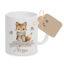 Weihnachtliche Tasse für Kinder, Tasse aus Keramik "Frohe Weihnachten" mit Fuchs und Namen