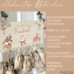 Weihnachtsmann Adventskalender zum Befüllen Personalisiert für Kinder mit Name