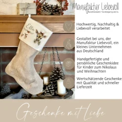 Weihnachtsstrumpf Rehkitz für Mädchen u. Teenager mit Namen zum Nikolaus und Weihnachten personalisiertert | Nikolausstrumpf Geschenkidee für Kinder I 7 Motivvarianten zur Auswahl