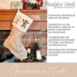Weihnachtsstrumpf Rehkitz für Mädchen u. Teenager mit Namen zum Nikolaus und Weihnachten personalisiertert | Nikolausstrumpf Geschenkidee für Kinder I 7 Motivvarianten zur Auswahl