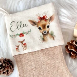 Weihnachtsstrumpf Rehkitz für Mädchen u. Teenager mit Namen zum Nikolaus und Weihnachten personalisiertert | Nikolausstrumpf Geschenkidee für Kinder I 7 Motivvarianten zur Auswahl