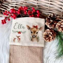 Weihnachtsstrumpf Rehkitz für Mädchen u. Teenager mit Namen zum Nikolaus und Weihnachten personalisiertert | Nikolausstrumpf Geschenkidee für Kinder I 7 Motivvarianten zur Auswahl