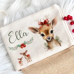 Weihnachtsstrumpf Rehkitz für Mädchen u. Teenager mit Namen zum Nikolaus und Weihnachten personalisiertert | Nikolausstrumpf Geschenkidee für Kinder I 7 Motivvarianten zur Auswahl