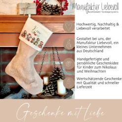 Weihnachtsstrumpf Tiere für Mädchen u. Jungen mit Namen zum Nikolaus und Weihnachten | Personalisierter Nikolausstrumpf Geschenkidee für Kinder I 7 Motivvarianten zur Auswahl