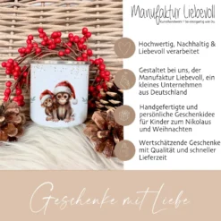 Weihnachtstasse "Affe" für Kinder | Tasse mit Namen personalisiert | Kinderbecher aus Emaille mit Weihnachtsmotiv | Weihnachtsgeschenk Nikolaus für Mädchen Jungen Teenager | 7 Produktvarianten zur Auswahl